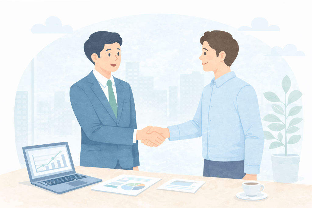 税理士と顧問先パートナーのビジネス会話